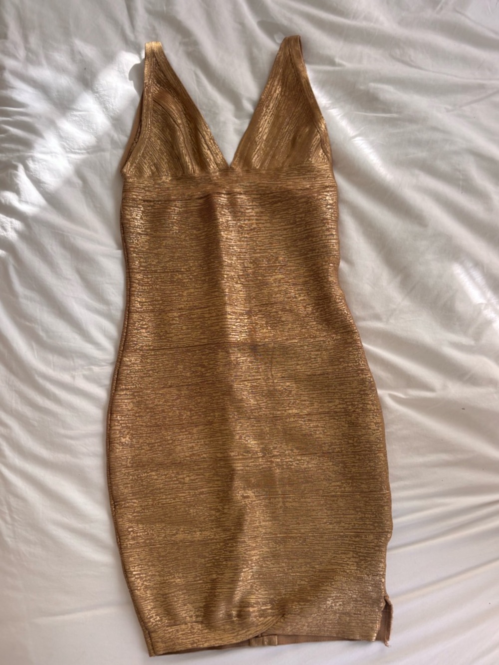 VENUS Metallic Gold V-Neck Mini Bodycon Dress
